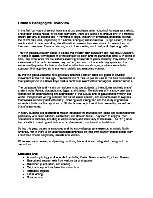 [PDF] Grade 5 Pedagogical Overview - The Waldorf School of Atlanta