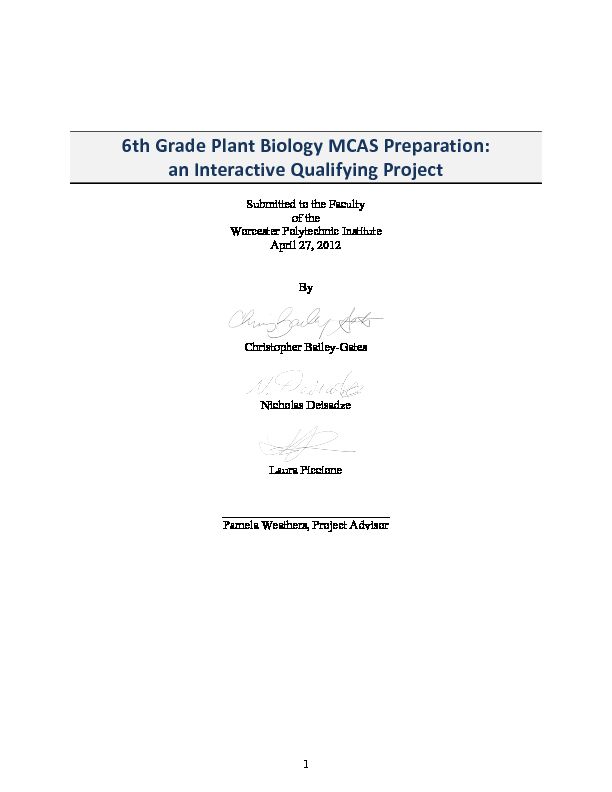 [PDF] 6th Grade Plant Biology MCAS Preparation: an Interactive Qualifying