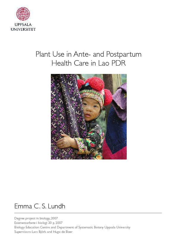 [PDF] Plant Use in Ante- and Postpartum Health Care in Lao PDR