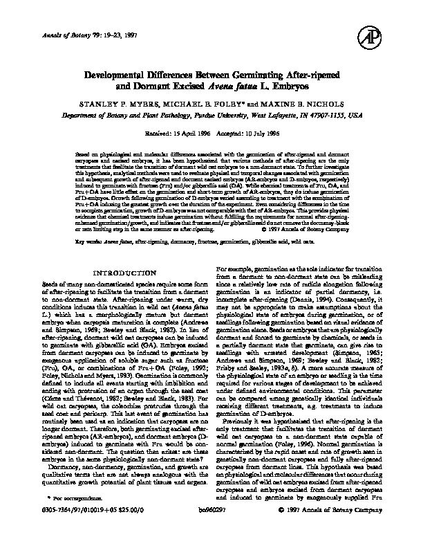 Developmental Differences Between Germinating After-ripened and