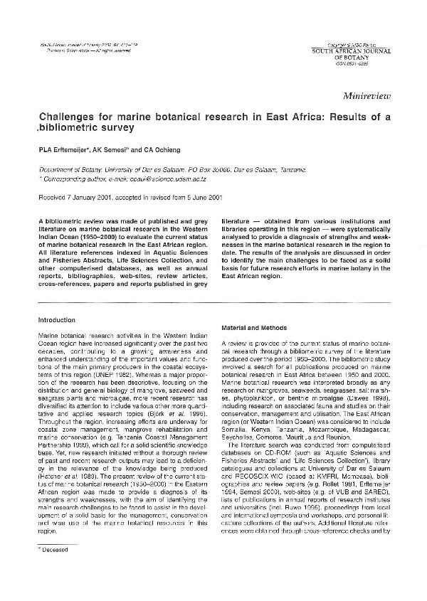 [PDF] Challenges for marine botanical research in East Africa - CORE