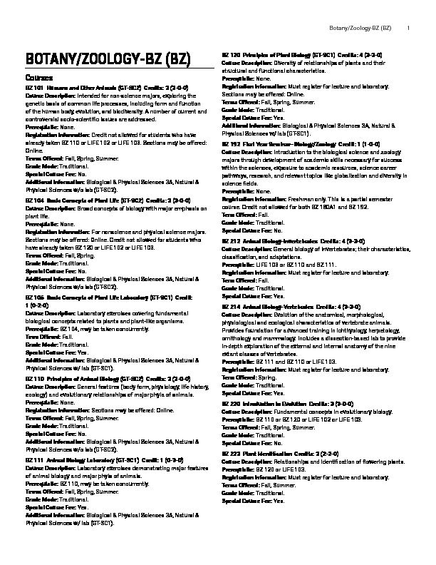 [PDF] Botany/Zoology-BZ (BZ)  General Catalog