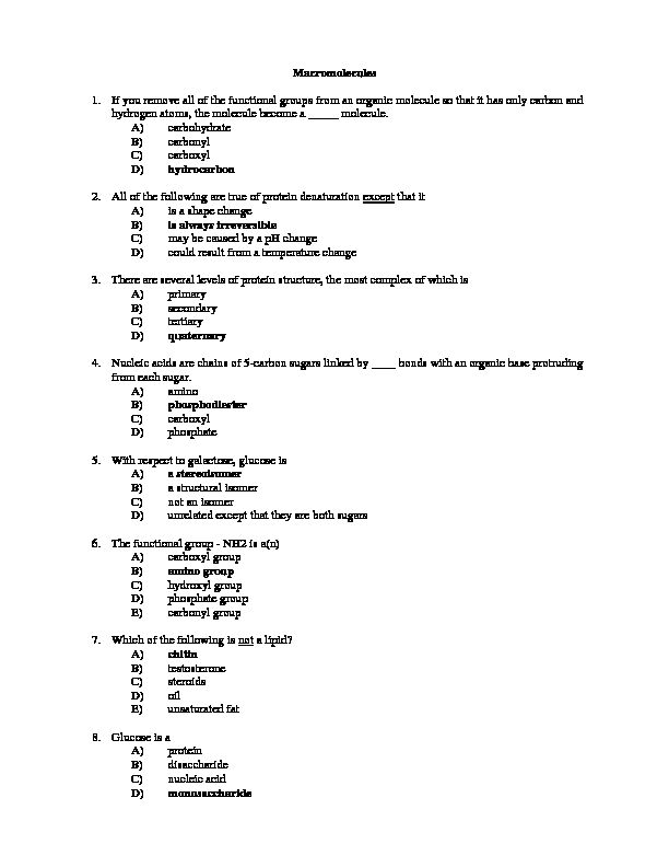 Macromolecules 1 If you remove all of the functional groups from an