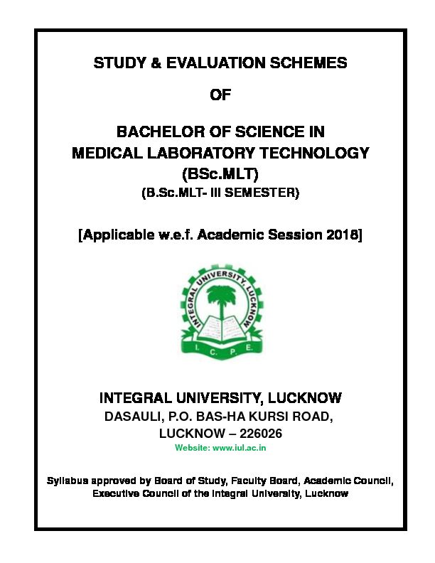 [PDF] SYLLABUS OF BSc MLT - Integral University