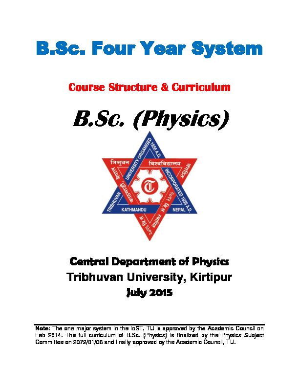 BSc Four Year System - Central Department of Physics