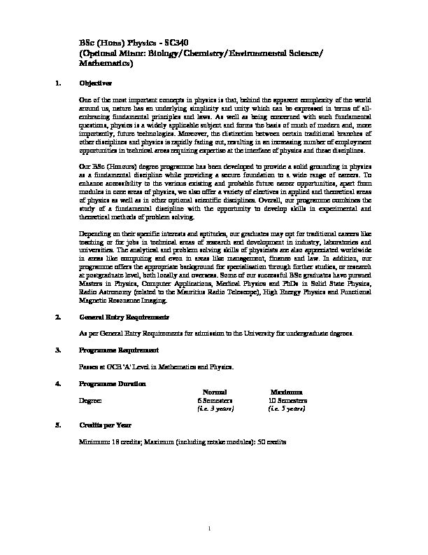 [PDF] BSc (Hons) Physics - University of Mauritius
