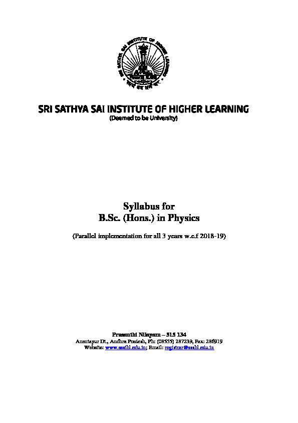 Syllabus for BSc (Hons) in Physics