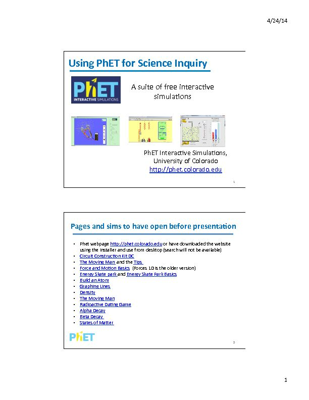 Using PhET for Science Inquiry