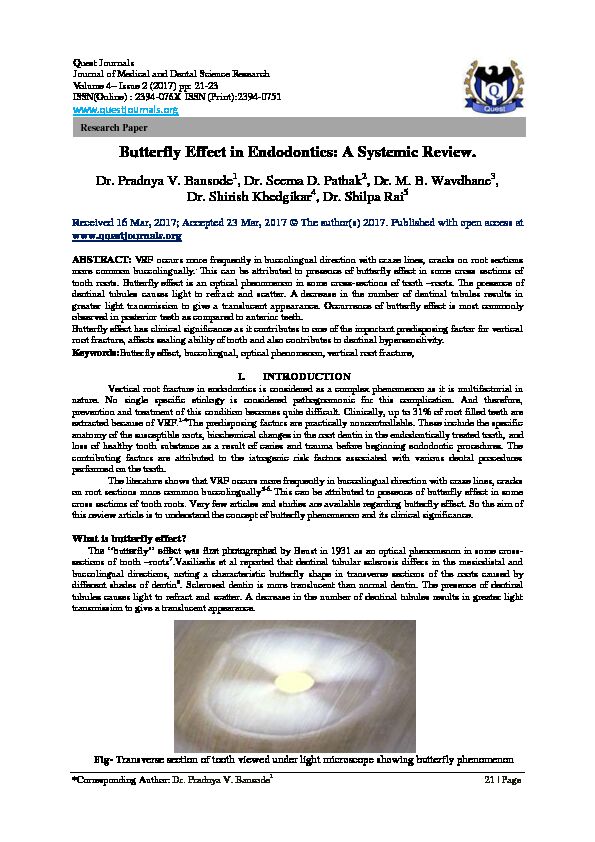 [PDF] Butterfly Effect in Endodontics: A Systemic Review - Quest Journals