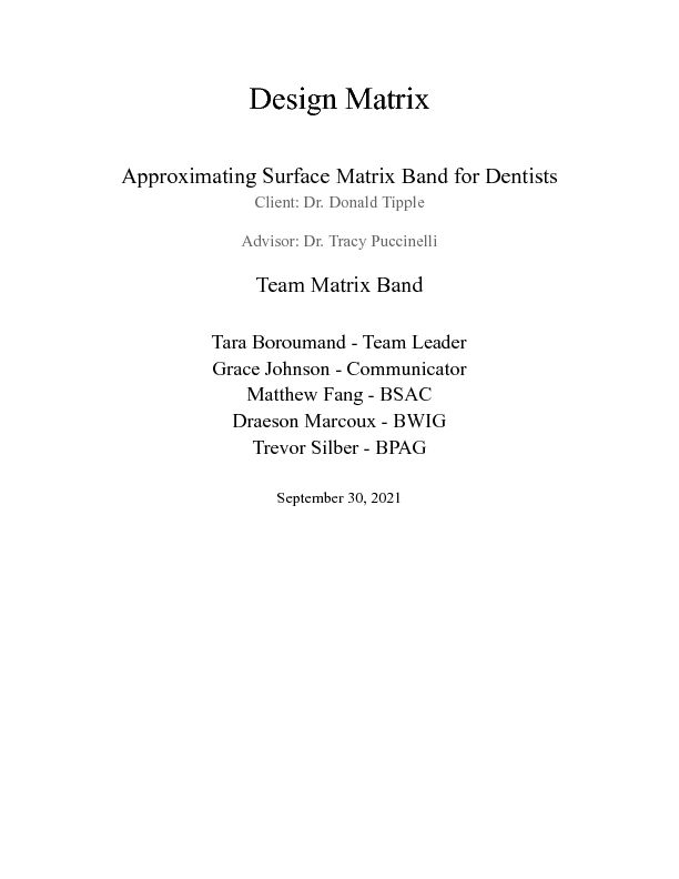 [PDF] Approximating Surface Matrix Band for Dentists - BME Design Projects