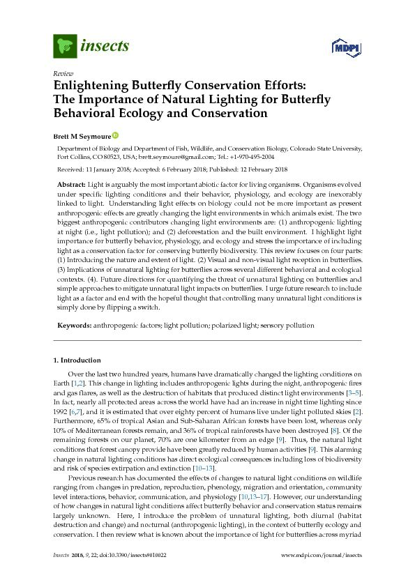 [PDF] The Importance of Natural Lighting for Butterfly Behavioral Ecology
