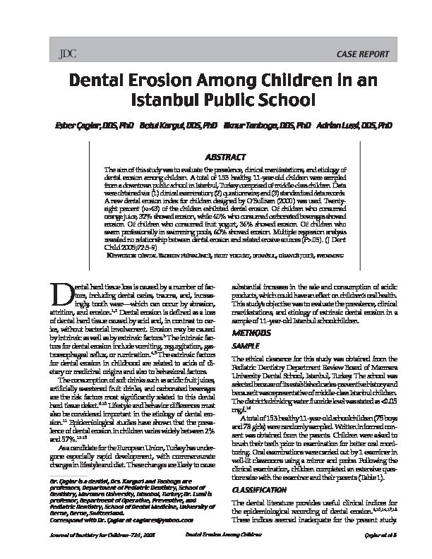 [PDF] Dental Erosion Among Children in an Istanbul Public School