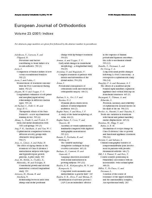 European Journal of Orthodontics