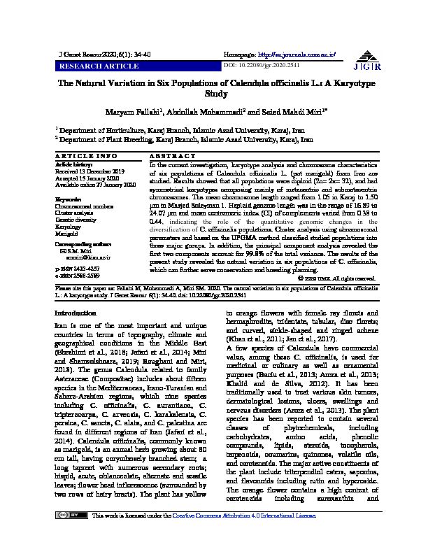 [PDF] The Natural Variation in Six Populations of Calendula officinalis L