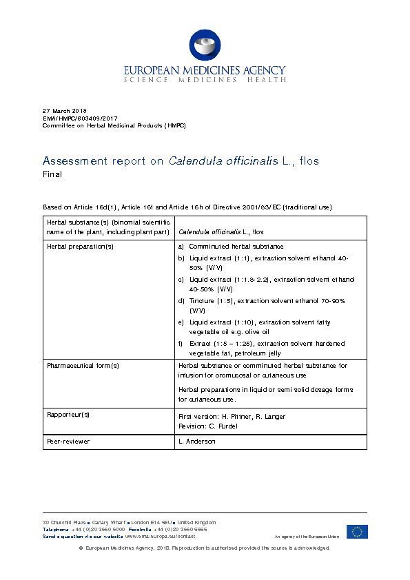 [PDF] Assessment report on Calendula officinalis L, flos