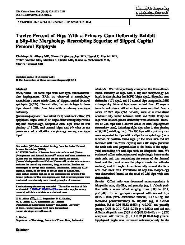 [PDF] Twelve Percent of Hips With a Primary Cam Deformity Exhibit a Slip