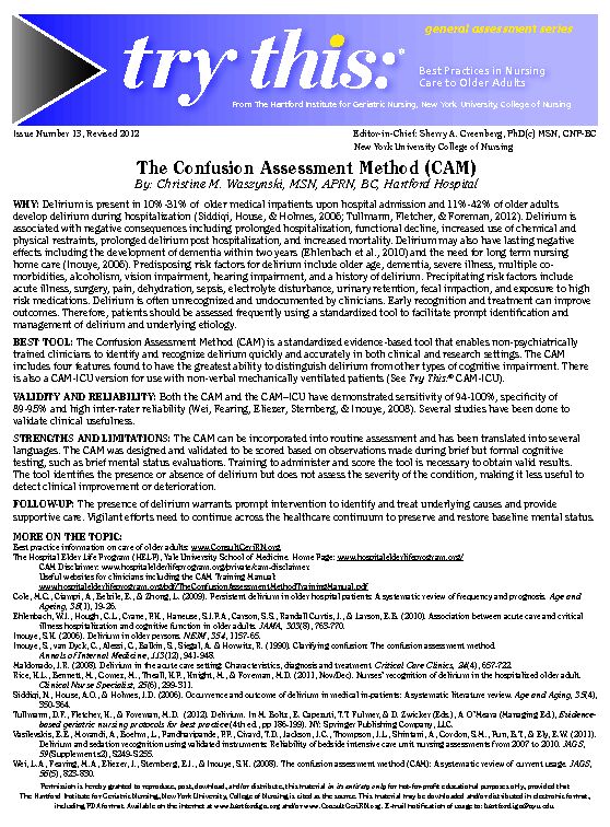[PDF] The Confusion Assessment Method  - Geriatric Assessment Tool Kit