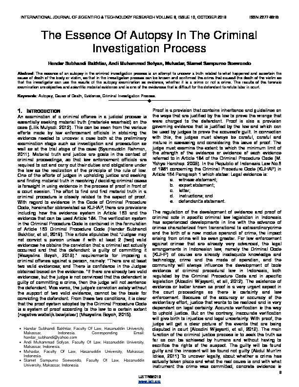 [PDF] The Essence Of Autopsy In The Criminal Investigation Process