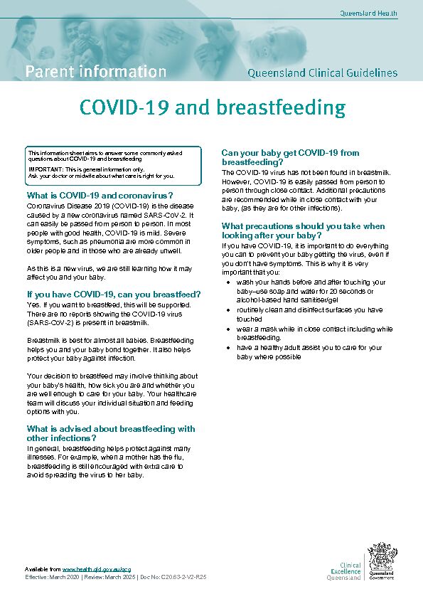 [PDF] COVID-19 and breastfeeding - Queensland Health