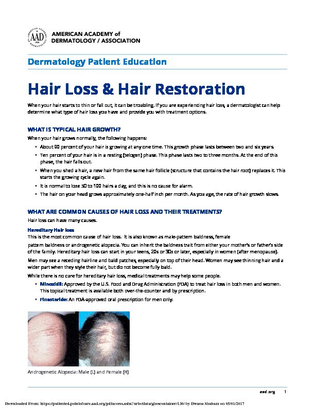 [PDF] Hair Loss & Hair Restoration - PatientPopcom