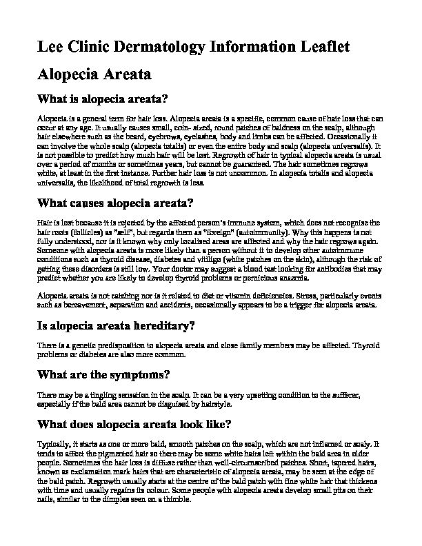 [PDF] Dermatologist Cork  Alopecia Areata - Lee Clinic Dermatology