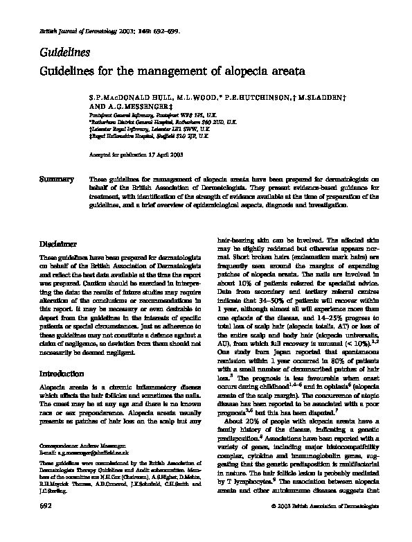 [PDF] Guidelines Guidelines for the management of alopecia areata - NHS