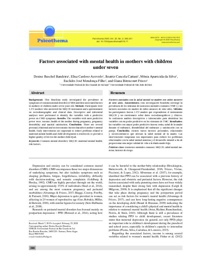 [PDF] Factors associated with mental health in mothers with children under