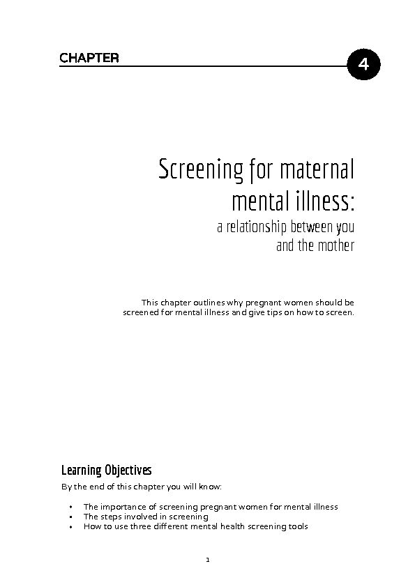 [PDF] Screening for maternal mental illness: