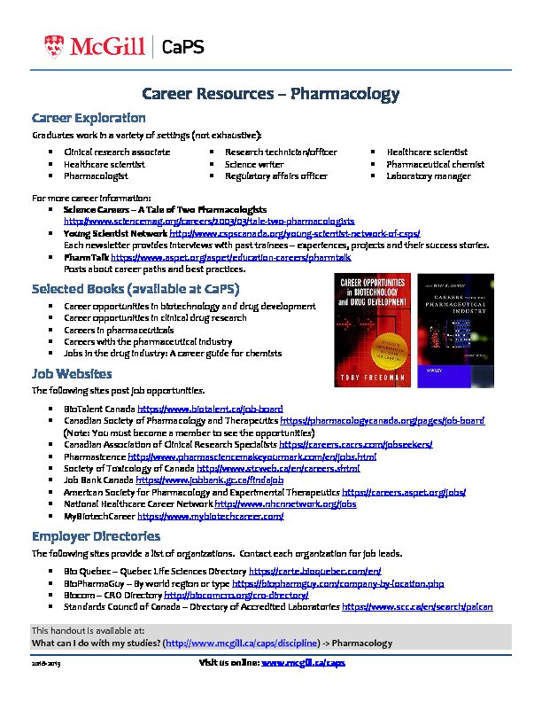 [PDF] Career Resources – Pharmacology
