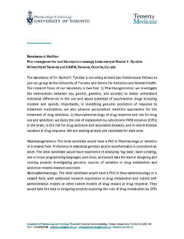 [PDF] postdoctoral-fellow-university-torontopdf - ECNP