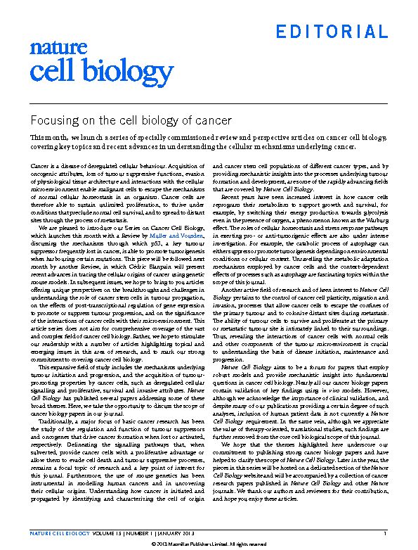 Focusing on the cell biology of cancer - Nature