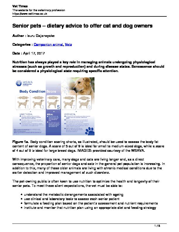 [PDF] Senior pets – dietary advice to offer cat and dog owners - Vet Times