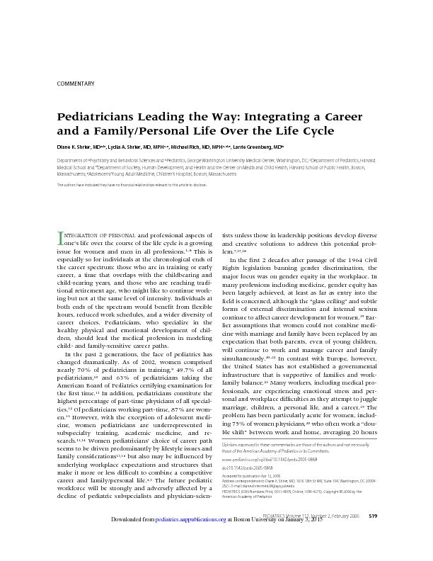 Pediatricians Leading the Way: Integrating a Career and a