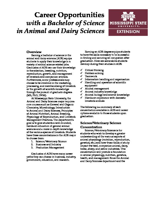 [PDF] P2777 Career Opportunities with a Bachelor of Science in Animal