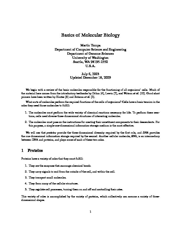 [PDF] Basics of Molecular Biology - University of Washington