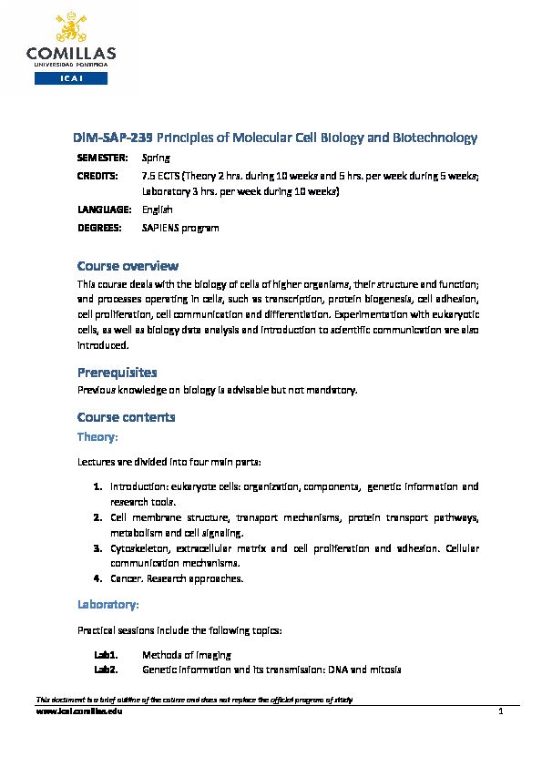 [PDF] DIM-SAP-239 Principles of Molecular Cell Biology and Biotechnology