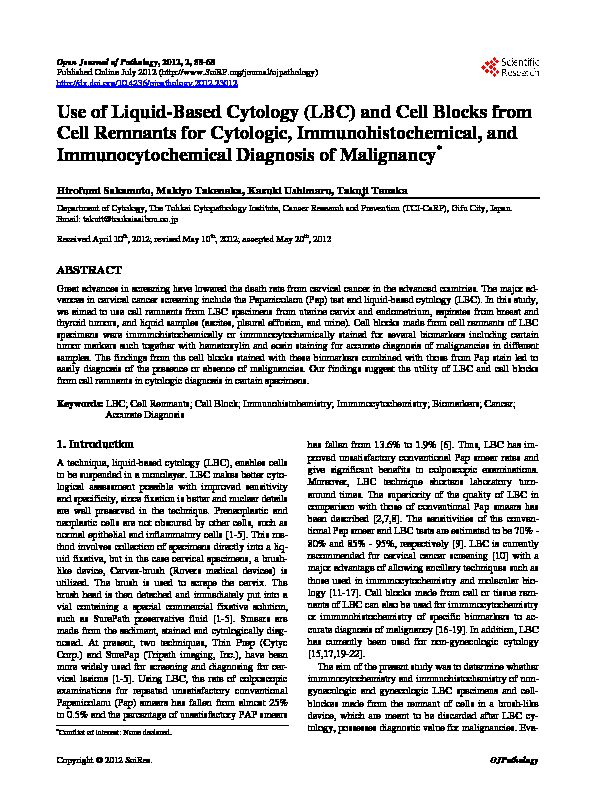 [PDF] Use of Liquid-Based Cytology (LBC) and Cell Blocks from Cell