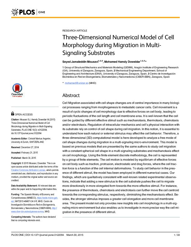 [PDF] Three-Dimensional Numerical Model of Cell Morphology during