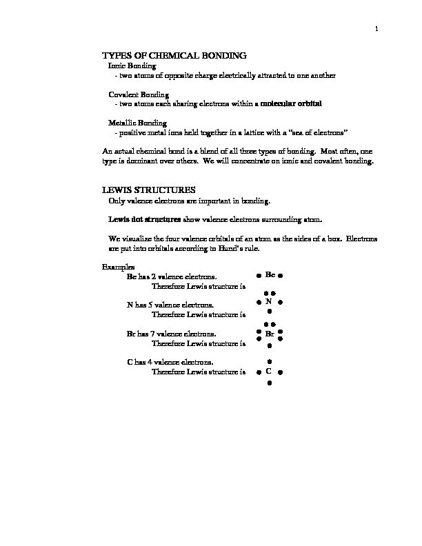[PDF] TYPES OF CHEMICAL BONDING LEWIS STRUCTURES