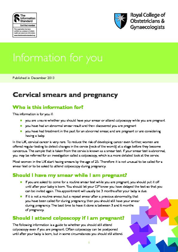 [PDF] Cervical smears and pregnancy  RCOG - Information for you