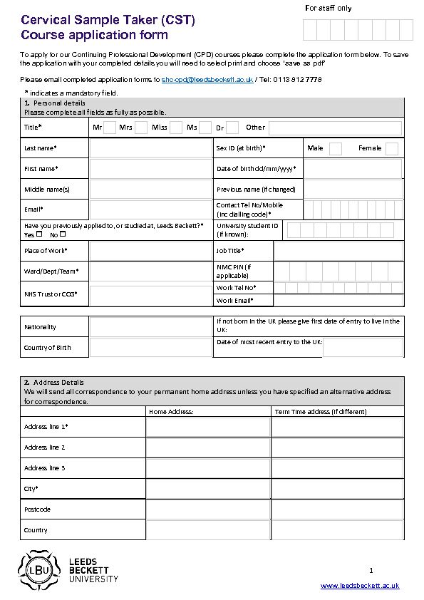 [PDF] Cervical Sample Taker (CST) Course application form