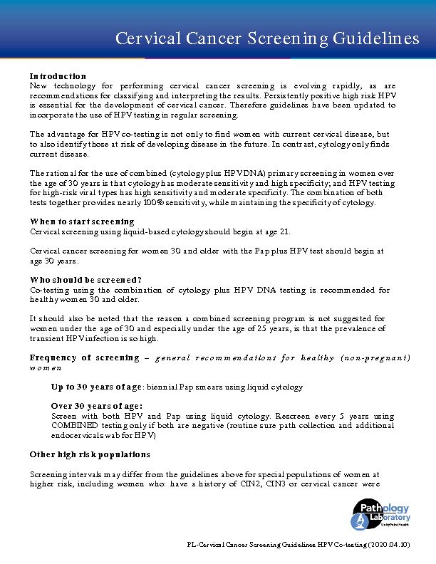 [PDF] PL-Cervical Cancer Screening Guidelines HPV Co-testing (202004