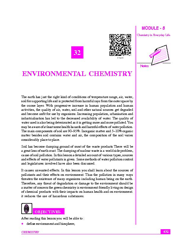 [PDF] 32 ENVIRONMENTAL CHEMISTRY - NIOS