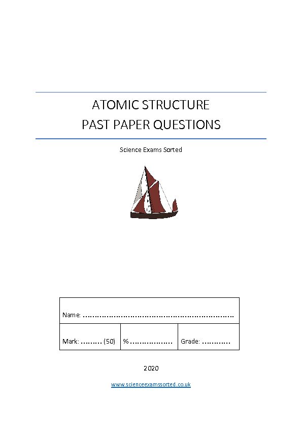 ATOMIC STRUCTURE PAST PAPER QUESTIONS