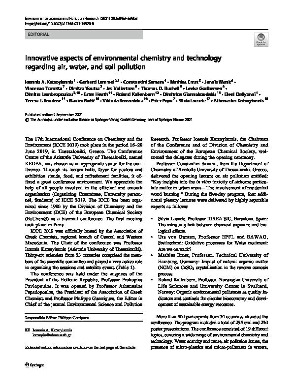 Innovative aspects of environmental chemistry and technology