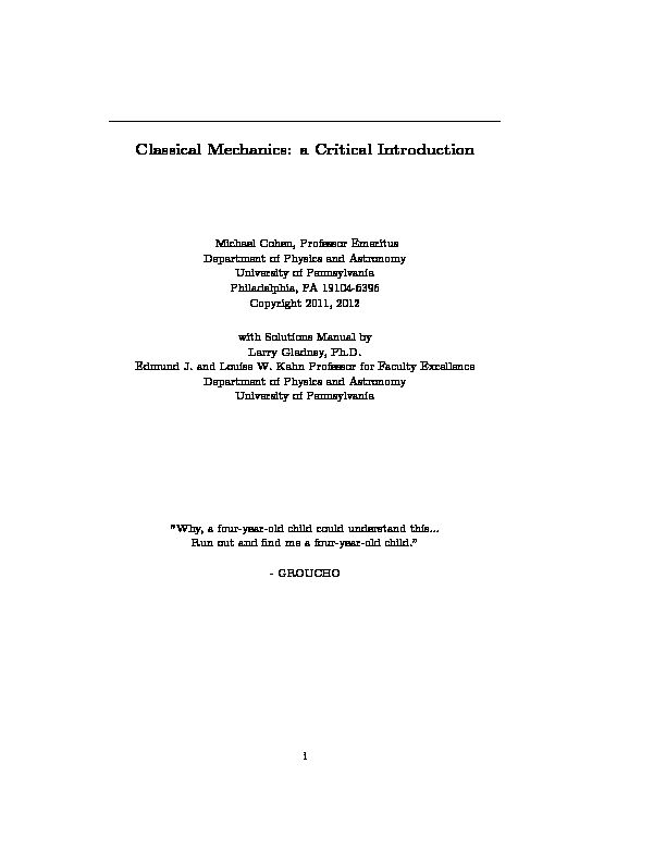 Classical Mechanics: a Critical Introduction - UPenn physics