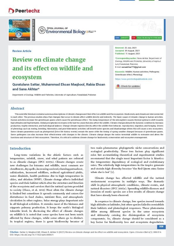 Review on climate change and its effect on wildlife and ecosystem