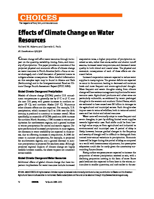 Effects of Climate Change on Water Resources - Choices Magazine
