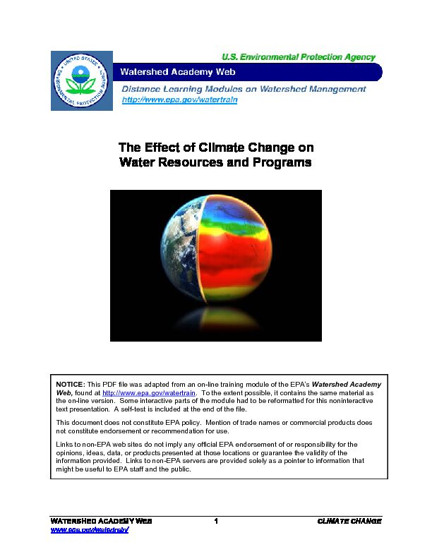 The Effect of Climate Change on Water Resources and Programs