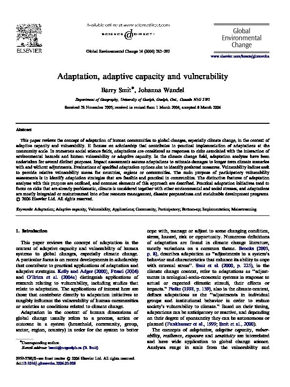 [PDF] Adaptation, adaptive capacity and vulnerability - UiO